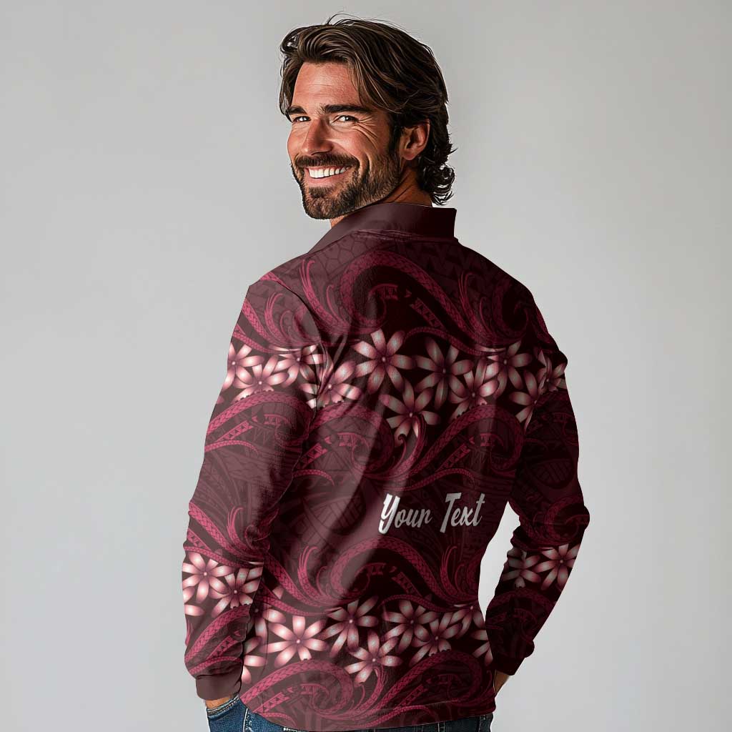 Personalised Cook Islands Mangaia Long Sleeve Polo Shirt Tiare Maori Polynesian Waves Tattoo LT14 - Polynesian Pride