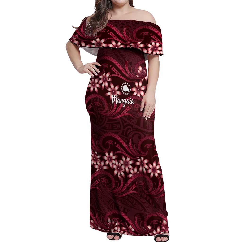 Personalised Cook Islands Mangaia Off Shoulder Maxi Dress Tiare Maori Polynesian Waves Tattoo