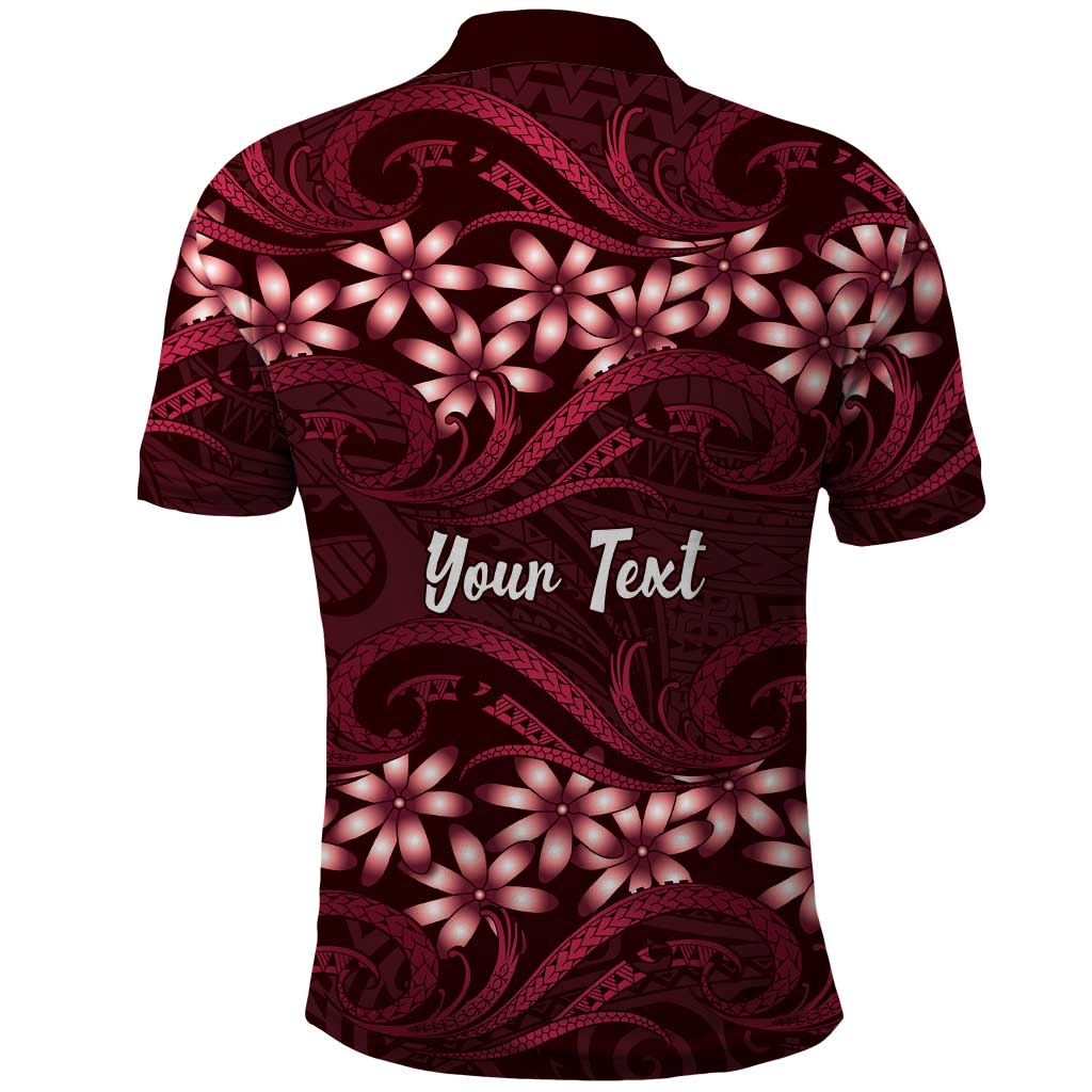 Personalised Cook Islands Mangaia Polo Shirt Tiare Maori Polynesian Waves Tattoo