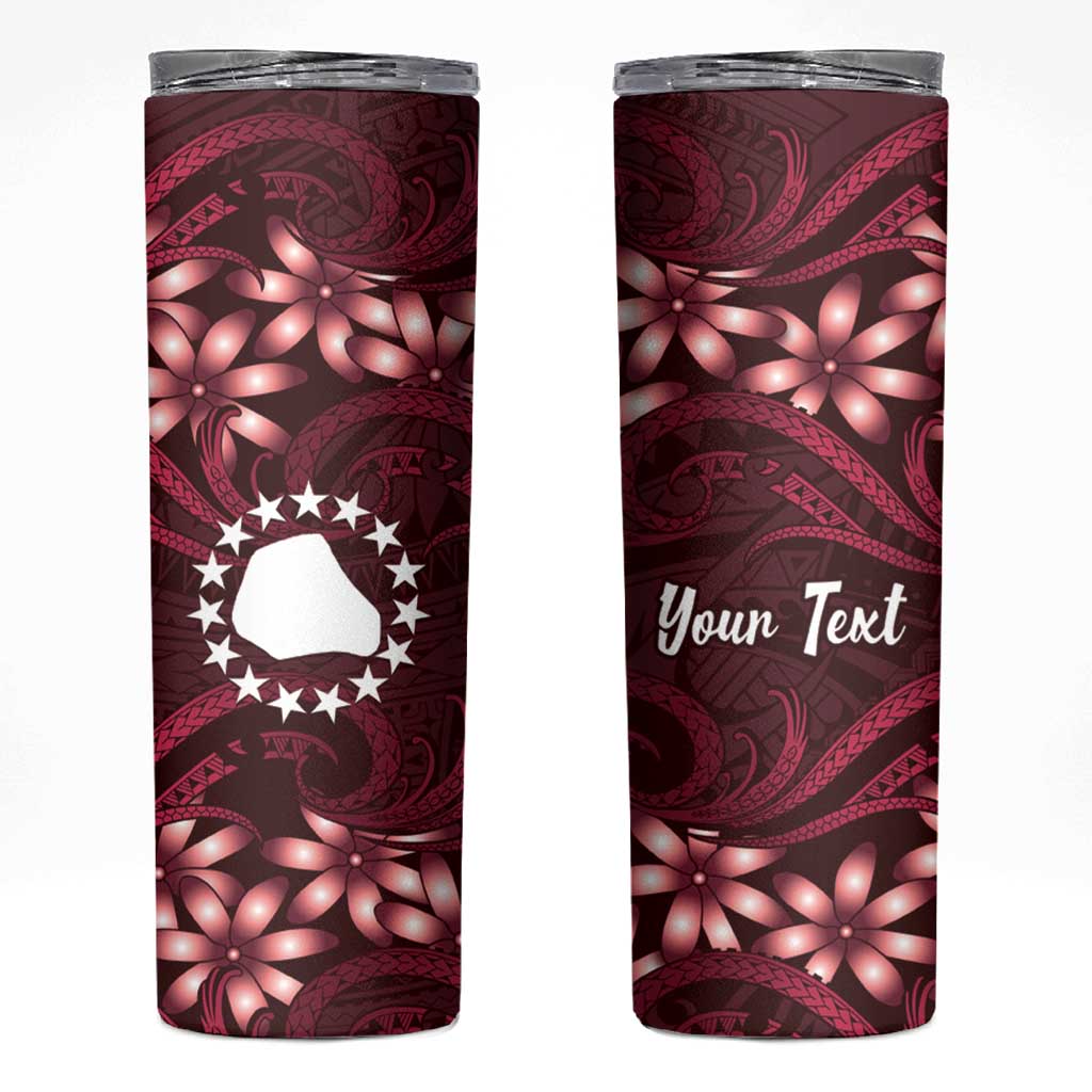 Personalised Cook Islands Mangaia Skinny Tumbler Tiare Maori Polynesian Waves Tattoo LT14 Burgundy - Polynesian Pride