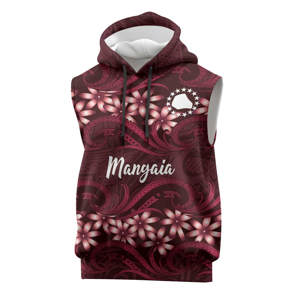 Personalised Cook Islands Mangaia Sleeveless Hoodie Tiare Maori Polynesian Waves Tattoo LT14 Burgundy - Polynesian Pride