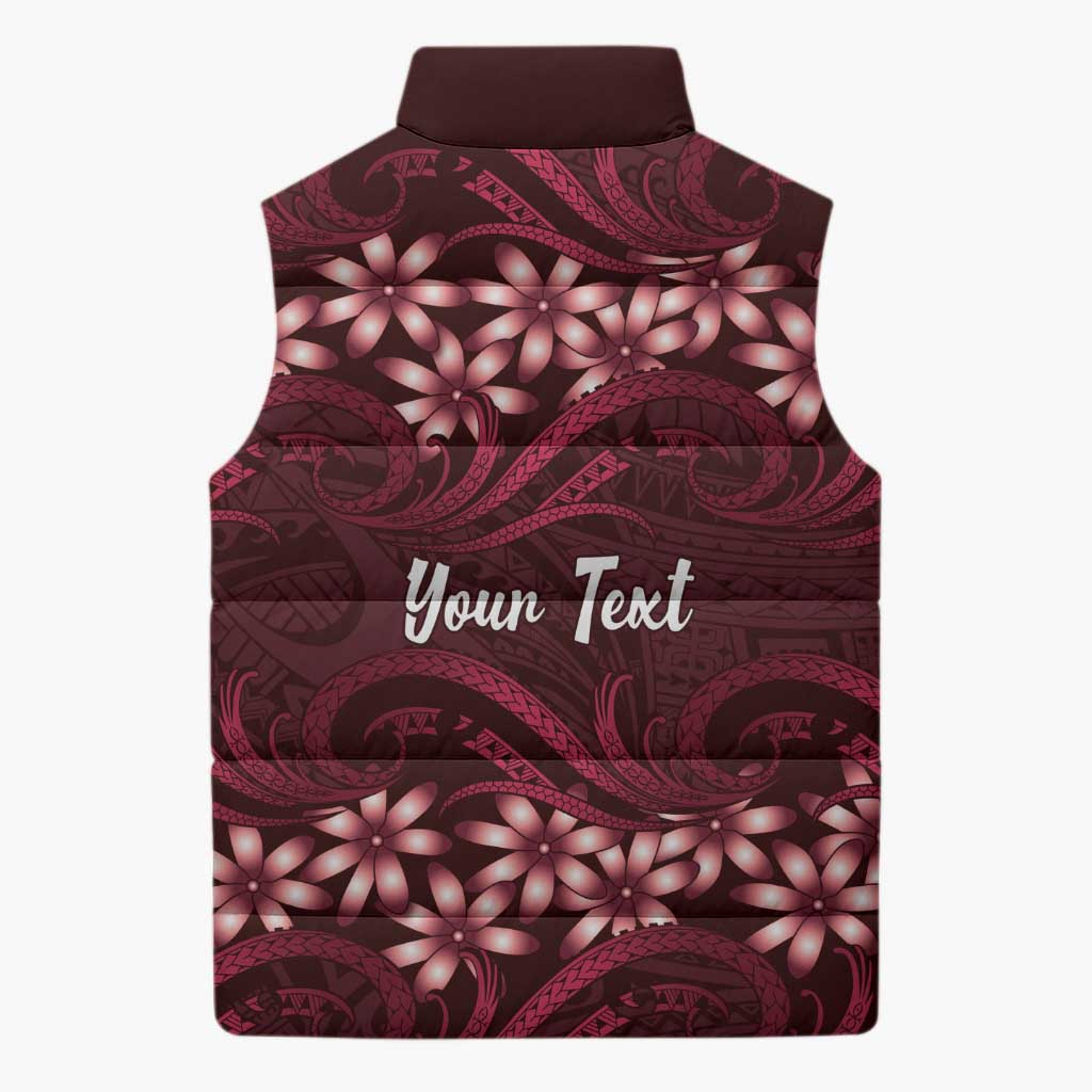 Personalised Cook Islands Mangaia Sleeveless Puffer Jacket Tiare Maori Polynesian Waves Tattoo