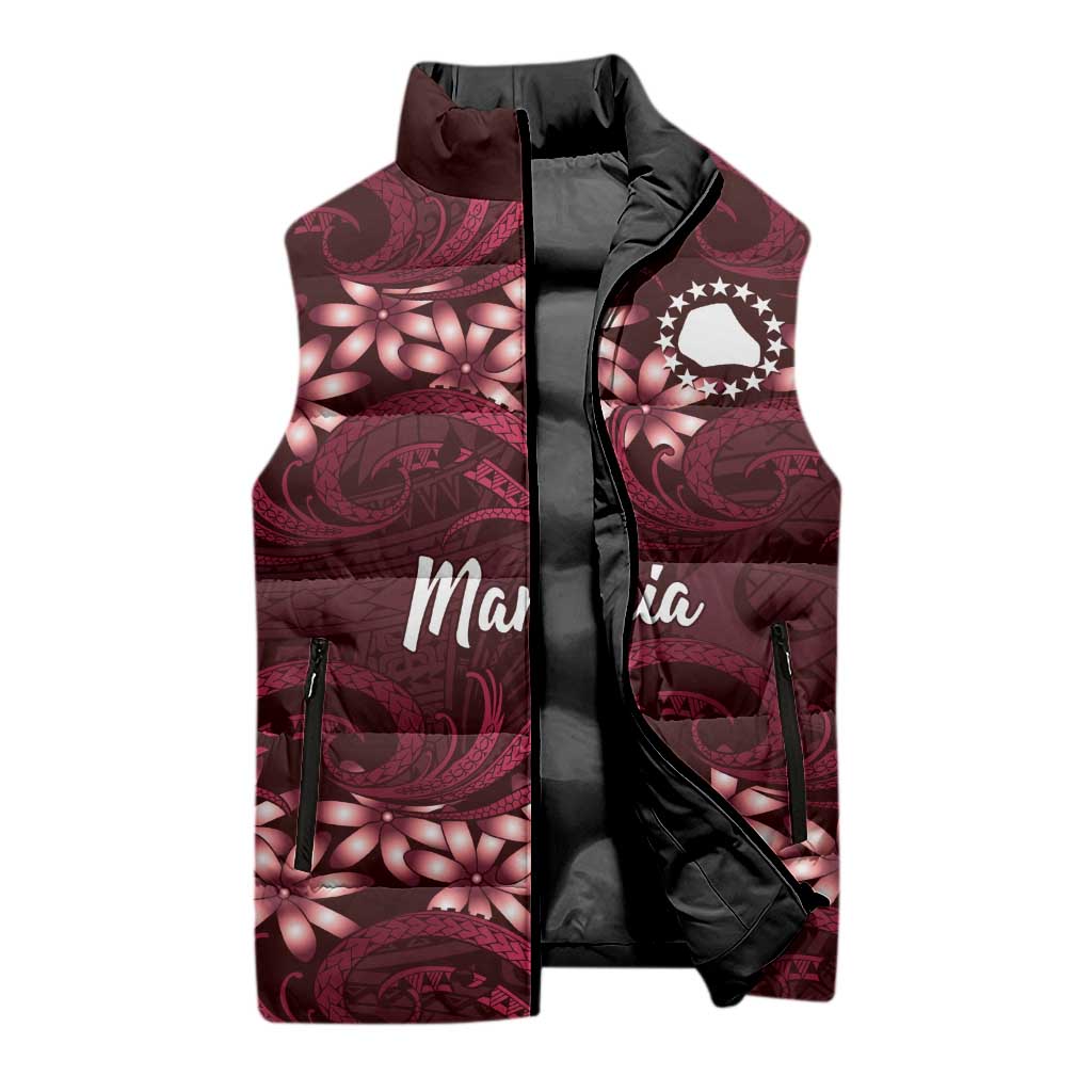 Personalised Cook Islands Mangaia Sleeveless Puffer Jacket Tiare Maori Polynesian Waves Tattoo