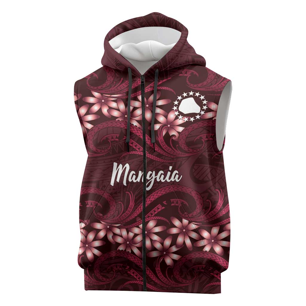 Personalised Cook Islands Mangaia Sleeveless Zip Hoodie Tiare Maori Polynesian Waves Tattoo LT14 Burgundy - Polynesian Pride