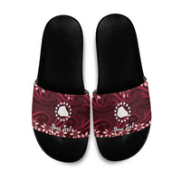 Personalised Cook Islands Mangaia Slide Sandals Tiare Maori Polynesian Waves Tattoo LT14 Burgundy - Polynesian Pride