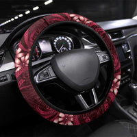 Cook Islands Mangaia Steering Wheel Cover Tiare Maori Polynesian Waves Tattoo LT14 Universal Fit Burgundy - Polynesian Pride