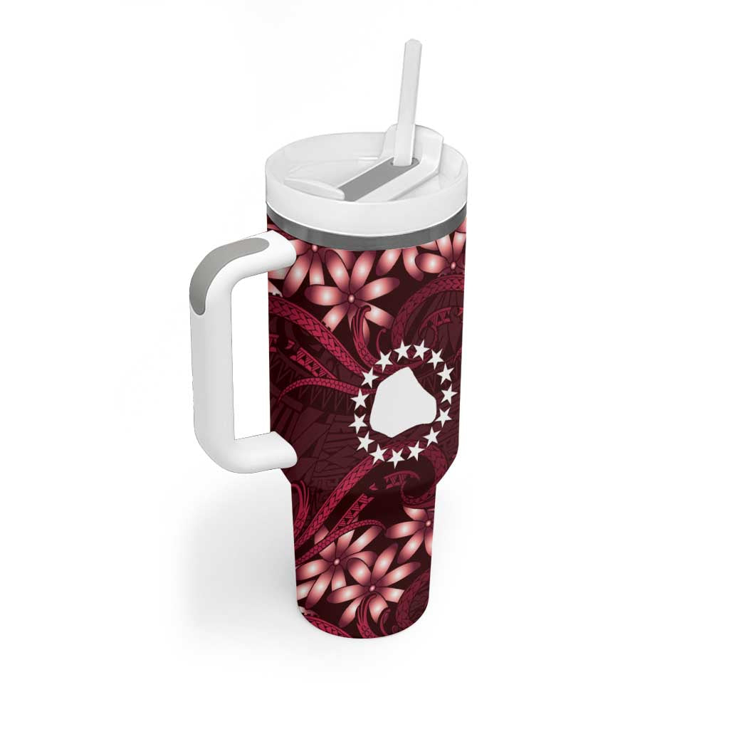 Personalised Cook Islands Mangaia Tumbler With Handle Tiare Maori Polynesian Waves Tattoo