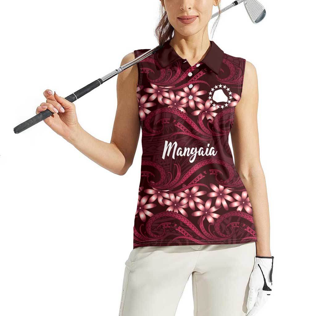 Personalised Cook Islands Mangaia Women Sleeveless Polo Shirt Tiare Maori Polynesian Waves Tattoo LT14 - Polynesian Pride
