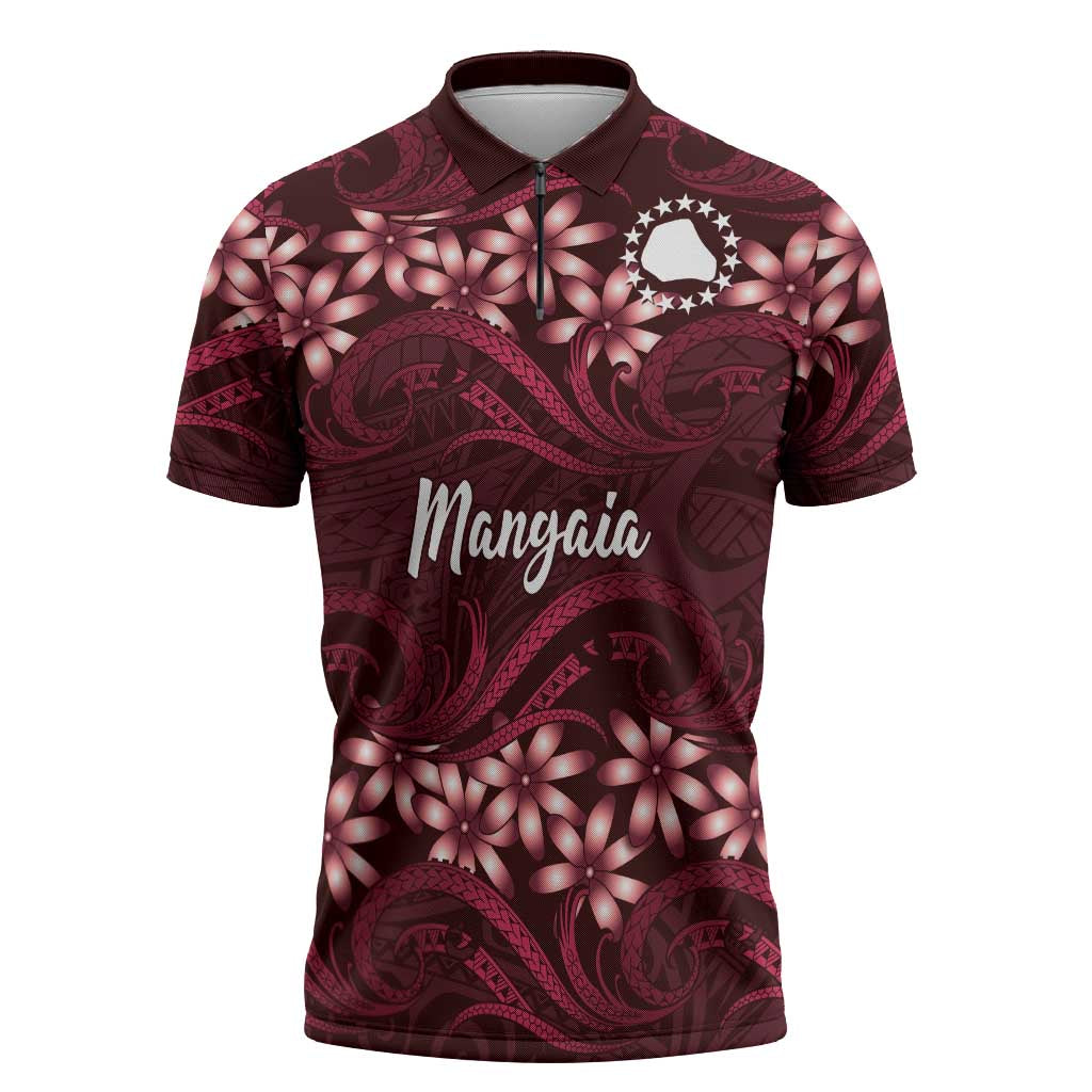 Personalised Cook Islands Mangaia Zipper Polo Shirt Tiare Maori Polynesian Waves Tattoo LT14 Burgundy - Polynesian Pride