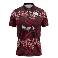 Personalised Cook Islands Mangaia Zipper Polo Shirt Tiare Maori Polynesian Waves Tattoo LT14 Burgundy - Polynesian Pride