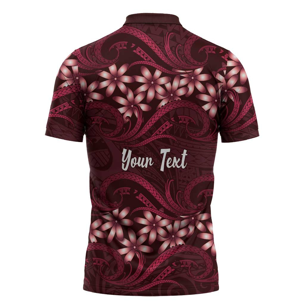 Personalised Cook Islands Mangaia Zipper Polo Shirt Tiare Maori Polynesian Waves Tattoo LT14 - Polynesian Pride