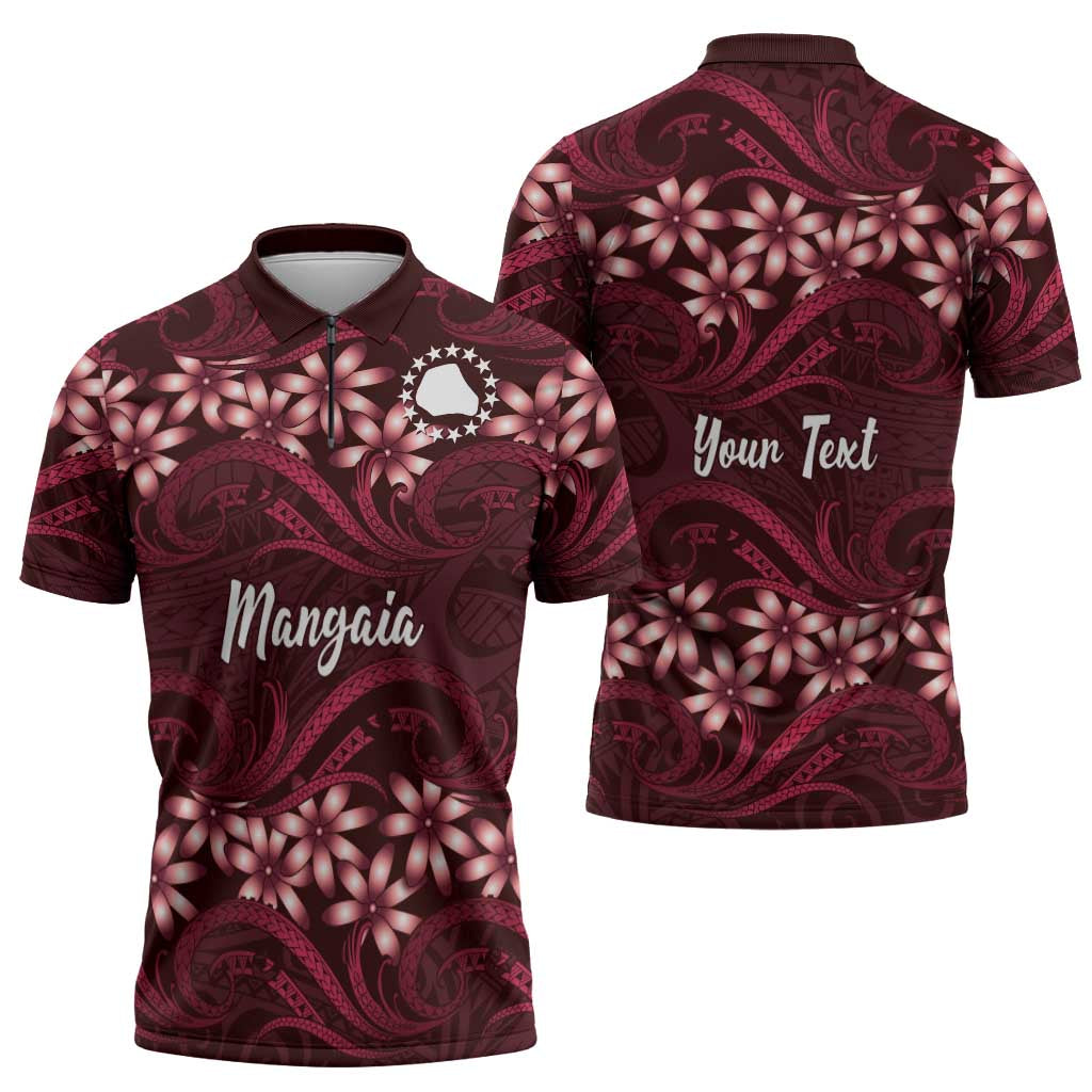 Personalised Cook Islands Mangaia Zipper Polo Shirt Tiare Maori Polynesian Waves Tattoo LT14 - Polynesian Pride