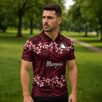 Personalised Cook Islands Mangaia Zipper Polo Shirt Tiare Maori Polynesian Waves Tattoo LT14 - Polynesian Pride