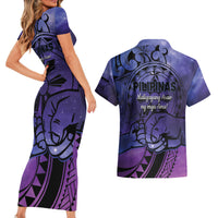 Philippines Father's Day Couples Matching Short Sleeve Bodycon Dress and Hawaiian Shirt Polynesian Tattoo Galaxy Vibes LT14 - Polynesian Pride