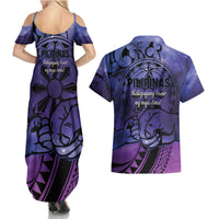 Philippines Father's Day Couples Matching Summer Maxi Dress and Hawaiian Shirt Polynesian Tattoo Galaxy Vibes LT14 - Polynesian Pride