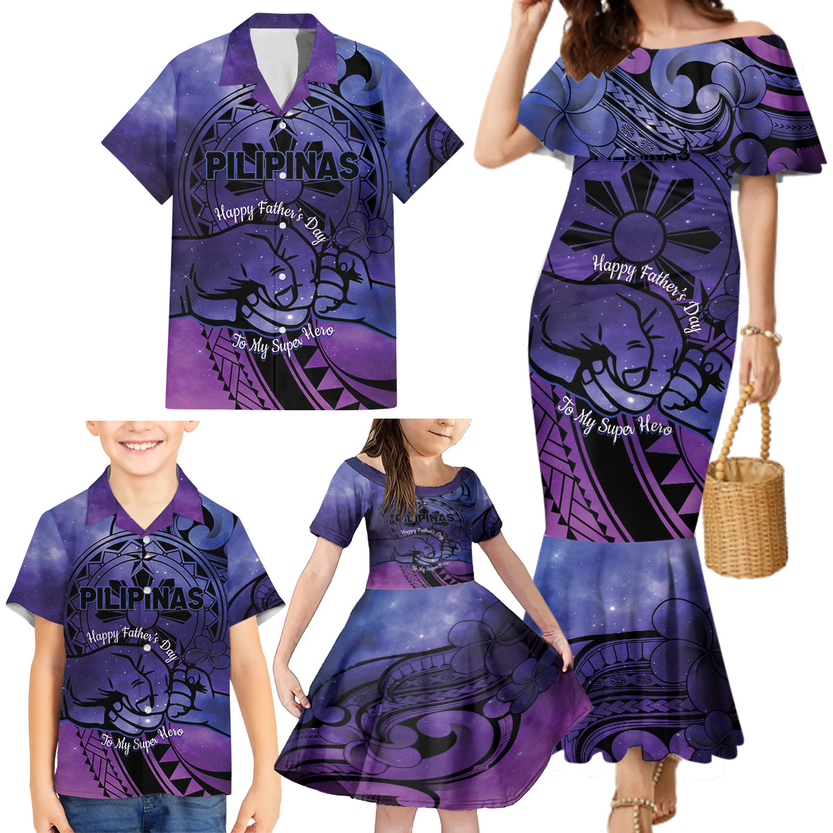 Philippines Father's Day Family Matching Mermaid Dress and Hawaiian Shirt Polynesian Tattoo Galaxy Vibes LT14 - Polynesian Pride