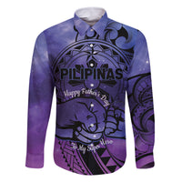 Philippines Father's Day Family Matching Mermaid Dress and Hawaiian Shirt Polynesian Tattoo Galaxy Vibes LT14 Dad's Shirt - Long Sleeve Blue - Polynesian Pride