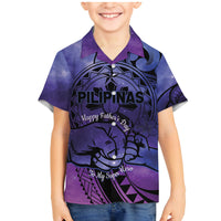 Philippines Father's Day Family Matching Mermaid Dress and Hawaiian Shirt Polynesian Tattoo Galaxy Vibes LT14 Son's Shirt Blue - Polynesian Pride