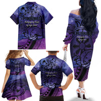 Philippines Father's Day Family Matching Off The Shoulder Long Sleeve Dress and Hawaiian Shirt Polynesian Tattoo Galaxy Vibes LT14 - Polynesian Pride