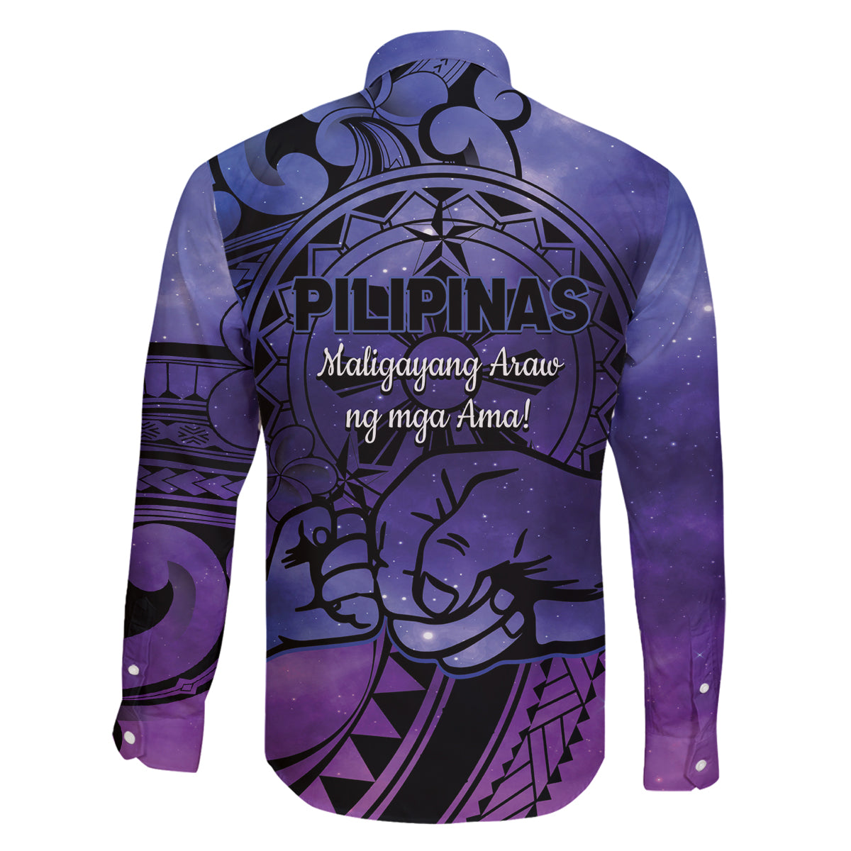 Philippines Father's Day Family Matching Off The Shoulder Long Sleeve Dress and Hawaiian Shirt Polynesian Tattoo Galaxy Vibes LT14 - Polynesian Pride