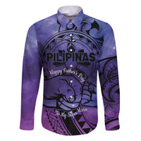 Philippines Father's Day Family Matching Puletasi and Hawaiian Shirt Polynesian Tattoo Galaxy Vibes LT14 Dad's Shirt - Long Sleeve Blue - Polynesian Pride