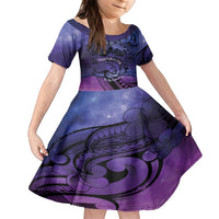 Philippines Father's Day Family Matching Short Sleeve Bodycon Dress and Hawaiian Shirt Polynesian Tattoo Galaxy Vibes LT14 Daughter's Dress Blue - Polynesian Pride