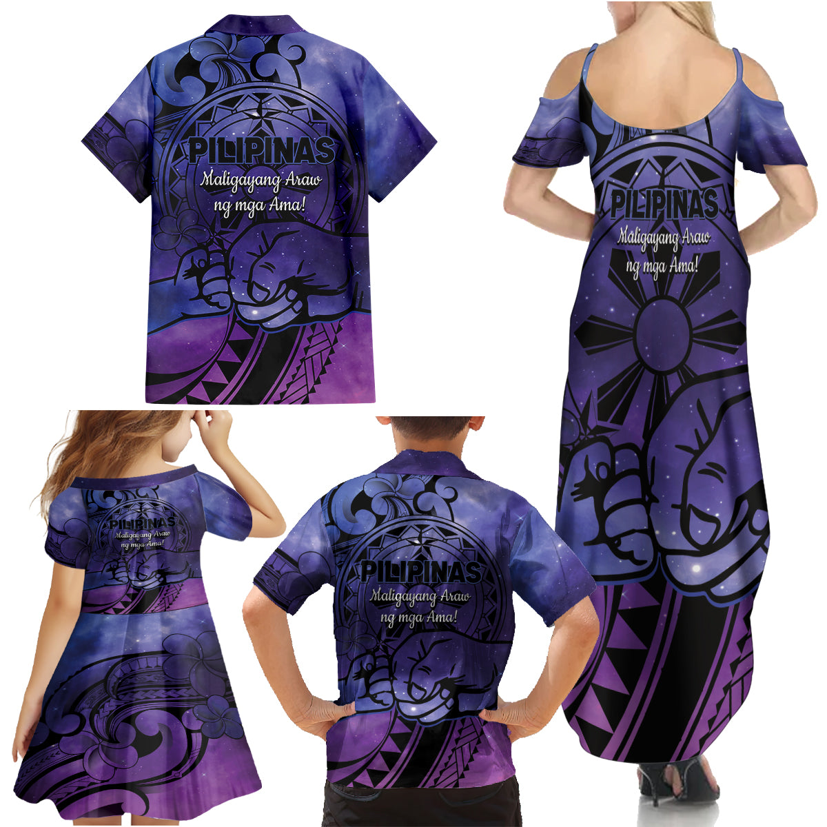 Philippines Father's Day Family Matching Summer Maxi Dress and Hawaiian Shirt Polynesian Tattoo Galaxy Vibes LT14 - Polynesian Pride