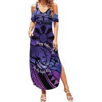Philippines Father's Day Family Matching Summer Maxi Dress and Hawaiian Shirt Polynesian Tattoo Galaxy Vibes LT14 Mom's Dress Blue - Polynesian Pride