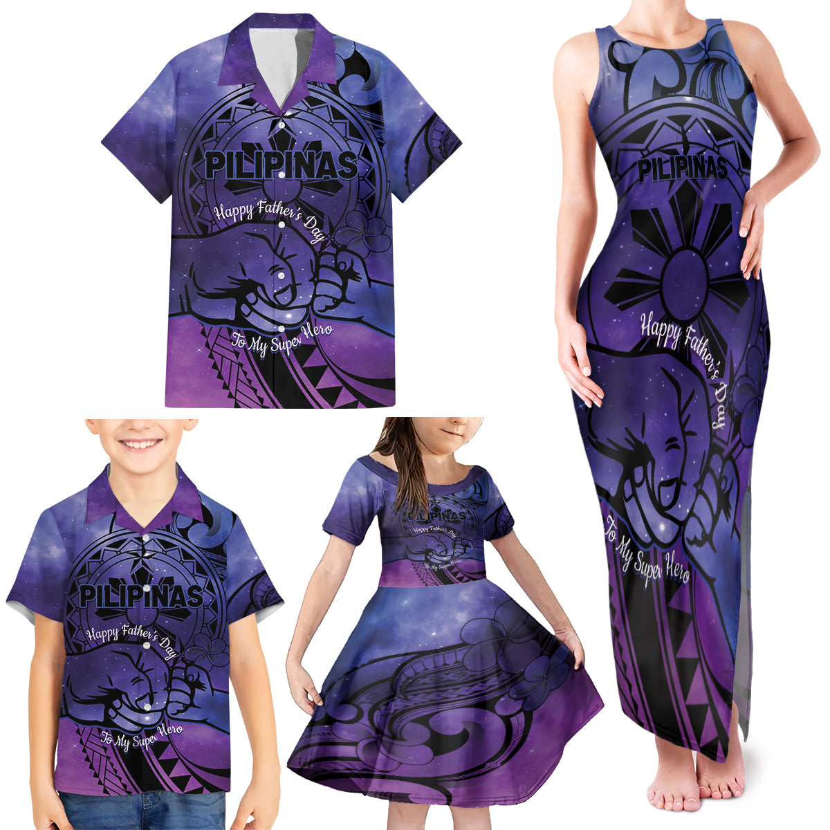 Philippines Father's Day Family Matching Tank Maxi Dress and Hawaiian Shirt Polynesian Tattoo Galaxy Vibes LT14 - Polynesian Pride