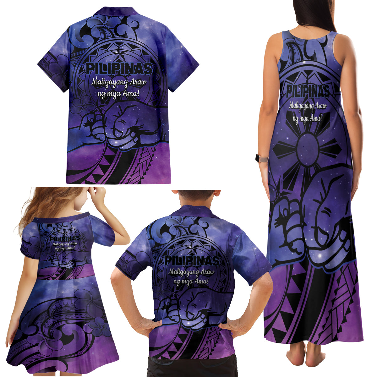 Philippines Father's Day Family Matching Tank Maxi Dress and Hawaiian Shirt Polynesian Tattoo Galaxy Vibes LT14 - Polynesian Pride
