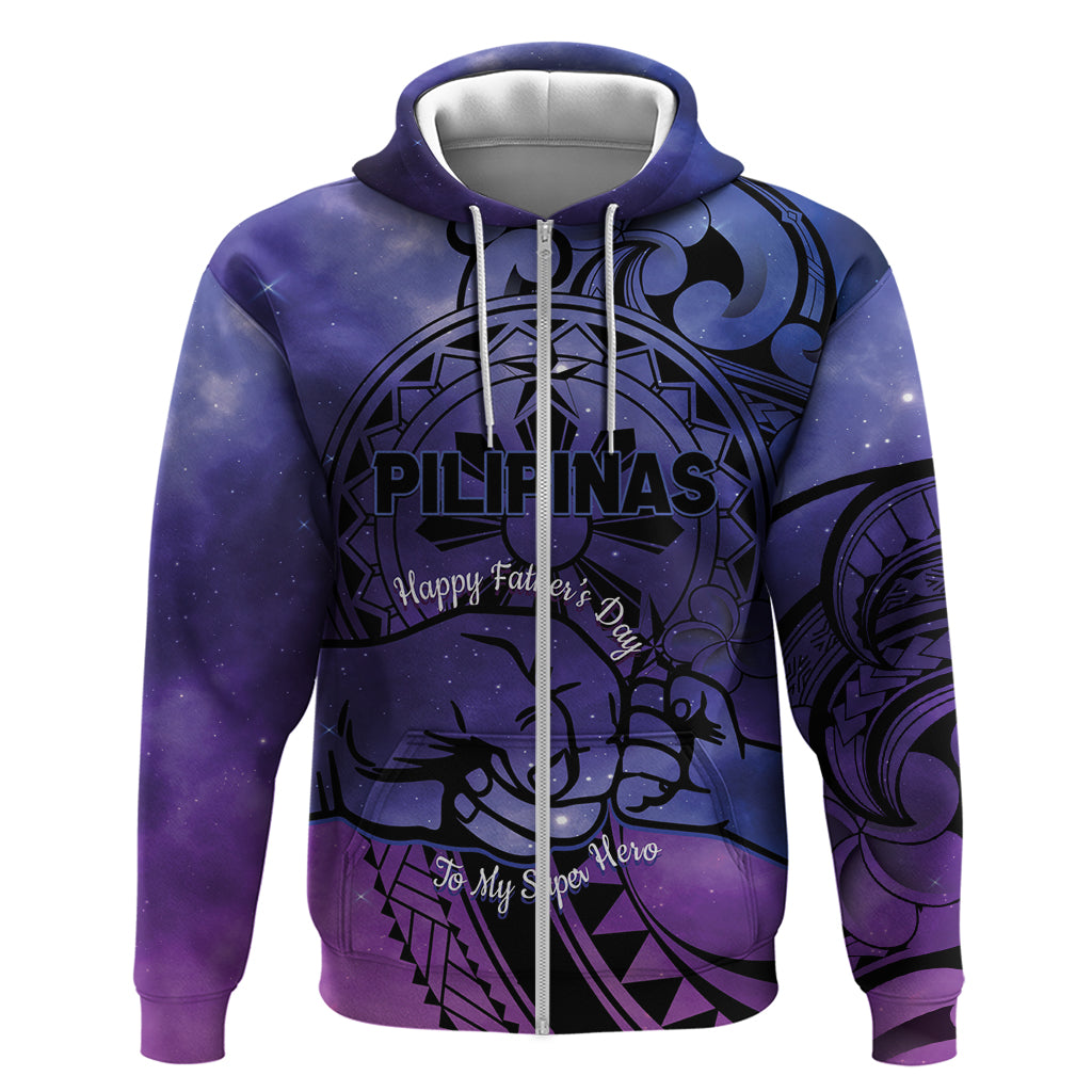 Philippines Father's Day Hoodie Polynesian Tattoo Galaxy Vibes LT14 Zip Hoodie Blue - Polynesian Pride