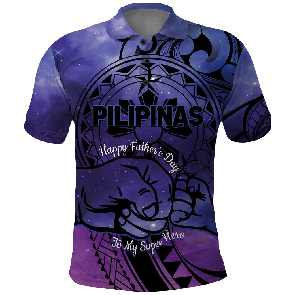 Philippines Father's Day Polo Shirt Polynesian Tattoo Galaxy Vibes LT14 Blue - Polynesian Pride