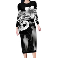 Guam Father's Day Family Matching Long Sleeve Bodycon Dress and Hawaiian Shirt Chamorro Latte Stone Polynesian Pattern LT14 Mom's Dress Black - Polynesian Pride