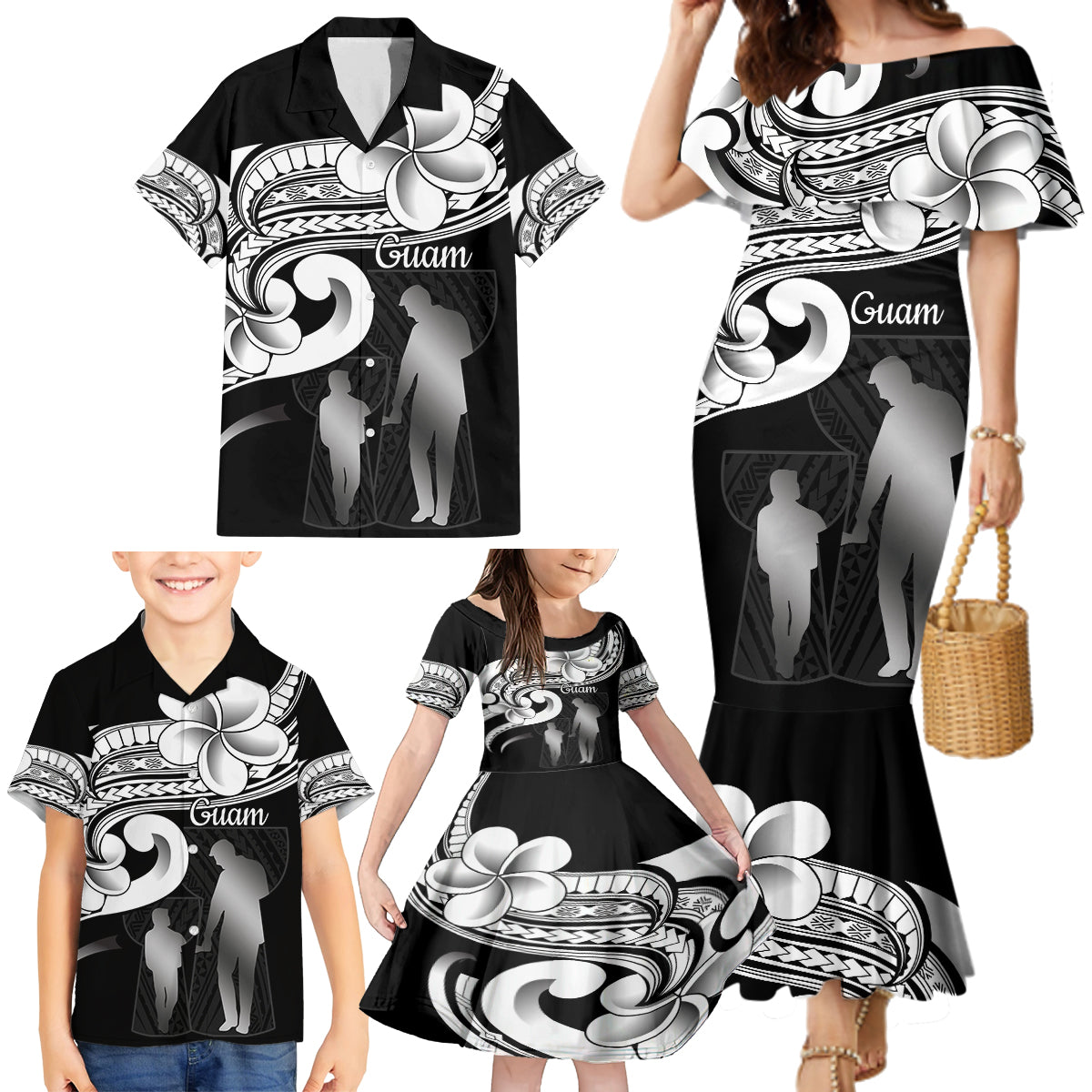 Guam Father's Day Family Matching Mermaid Dress and Hawaiian Shirt Chamorro Latte Stone Polynesian Pattern LT14 - Polynesian Pride