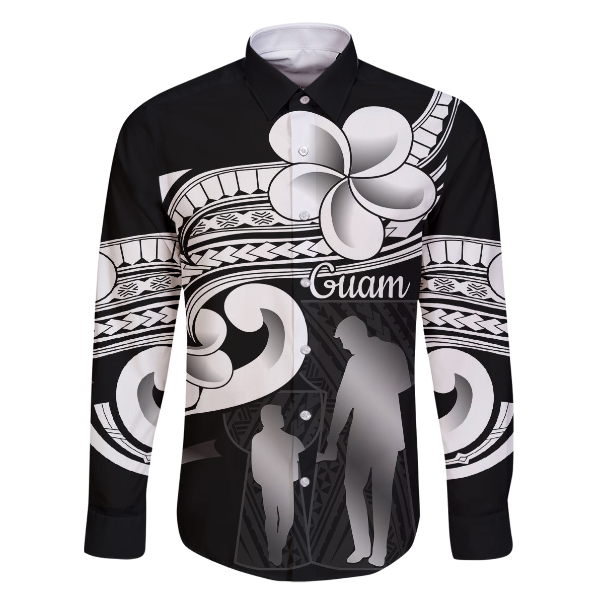 Guam Father's Day Family Matching Mermaid Dress and Hawaiian Shirt Chamorro Latte Stone Polynesian Pattern LT14 Dad's Shirt - Long Sleeve Black - Polynesian Pride