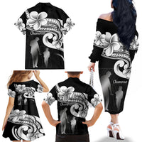 Guam Father's Day Family Matching Off The Shoulder Long Sleeve Dress and Hawaiian Shirt Chamorro Latte Stone Polynesian Pattern LT14 - Polynesian Pride