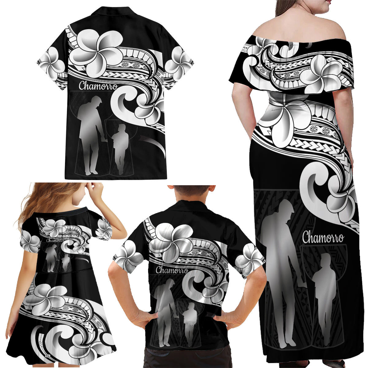 Guam Father's Day Family Matching Off Shoulder Maxi Dress and Hawaiian Shirt Chamorro Latte Stone Polynesian Pattern LT14 - Polynesian Pride