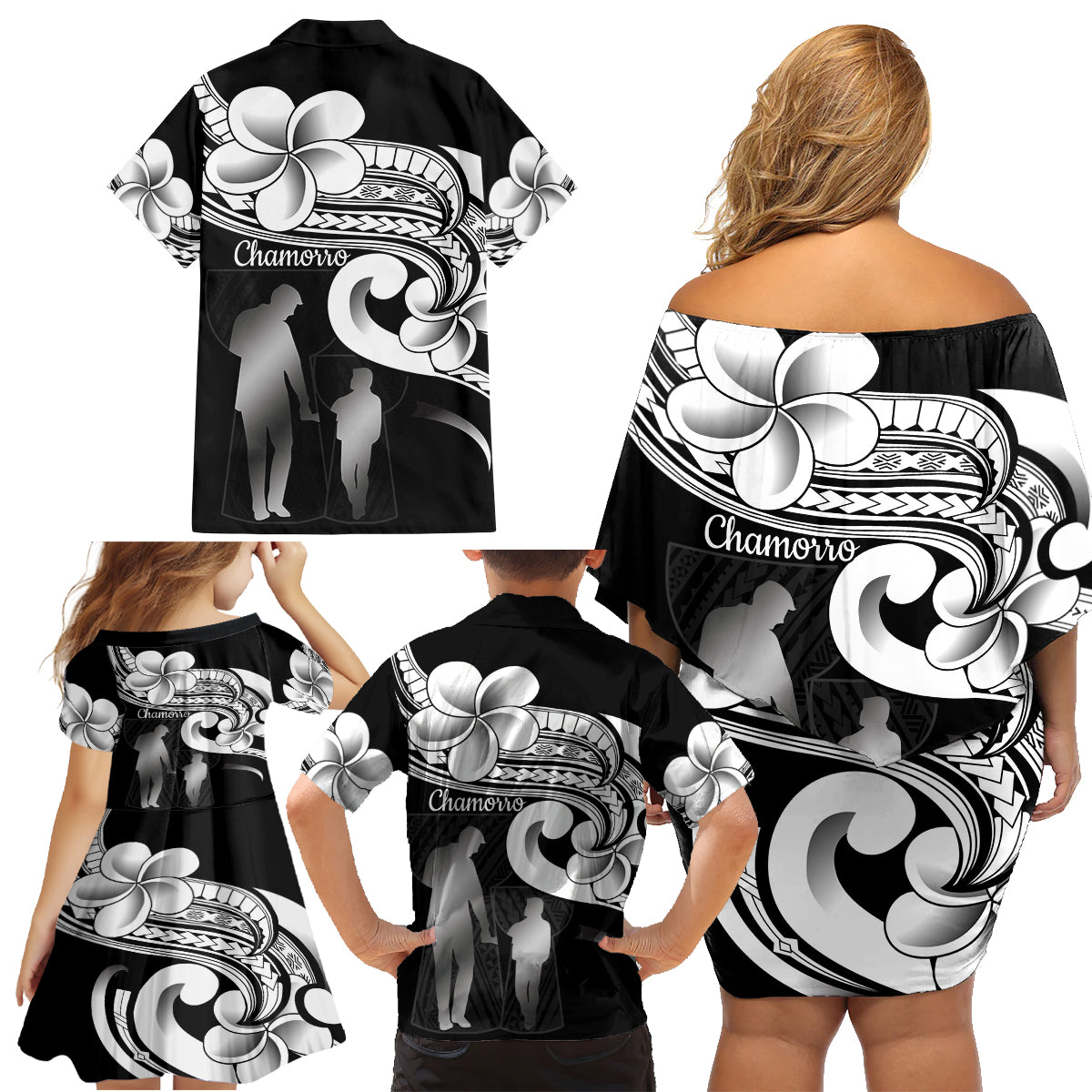 Guam Father's Day Family Matching Off Shoulder Short Dress and Hawaiian Shirt Chamorro Latte Stone Polynesian Pattern LT14 - Polynesian Pride