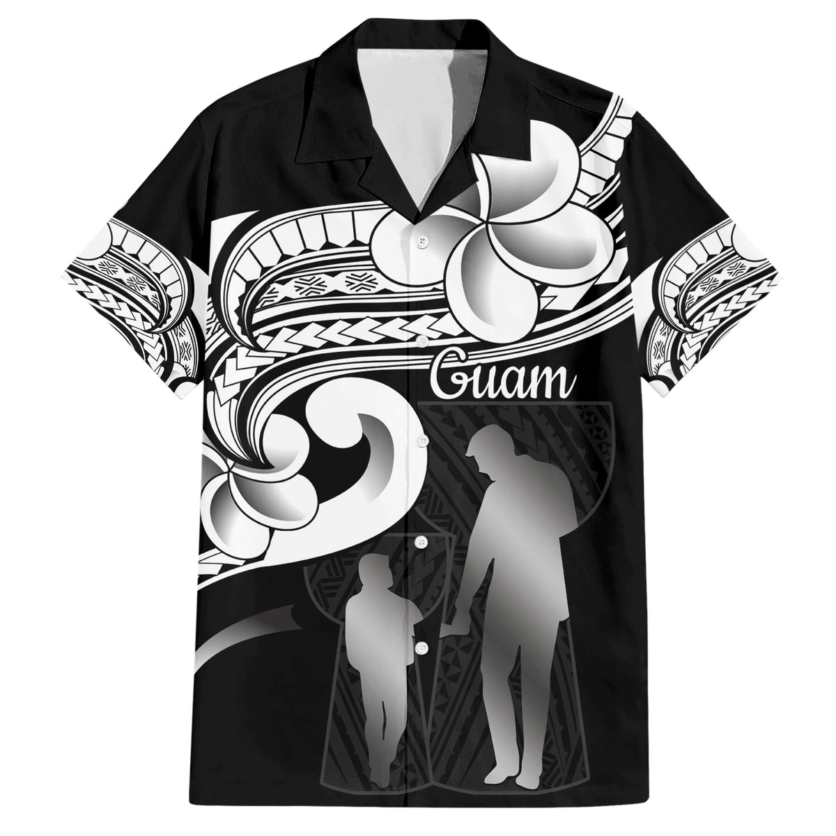 Guam Father's Day Family Matching Short Sleeve Bodycon Dress and Hawaiian Shirt Chamorro Latte Stone Polynesian Pattern LT14 Dad's Shirt - Short Sleeve Black - Polynesian Pride