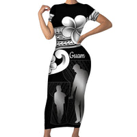 Guam Father's Day Family Matching Short Sleeve Bodycon Dress and Hawaiian Shirt Chamorro Latte Stone Polynesian Pattern LT14 Mom's Dress Black - Polynesian Pride