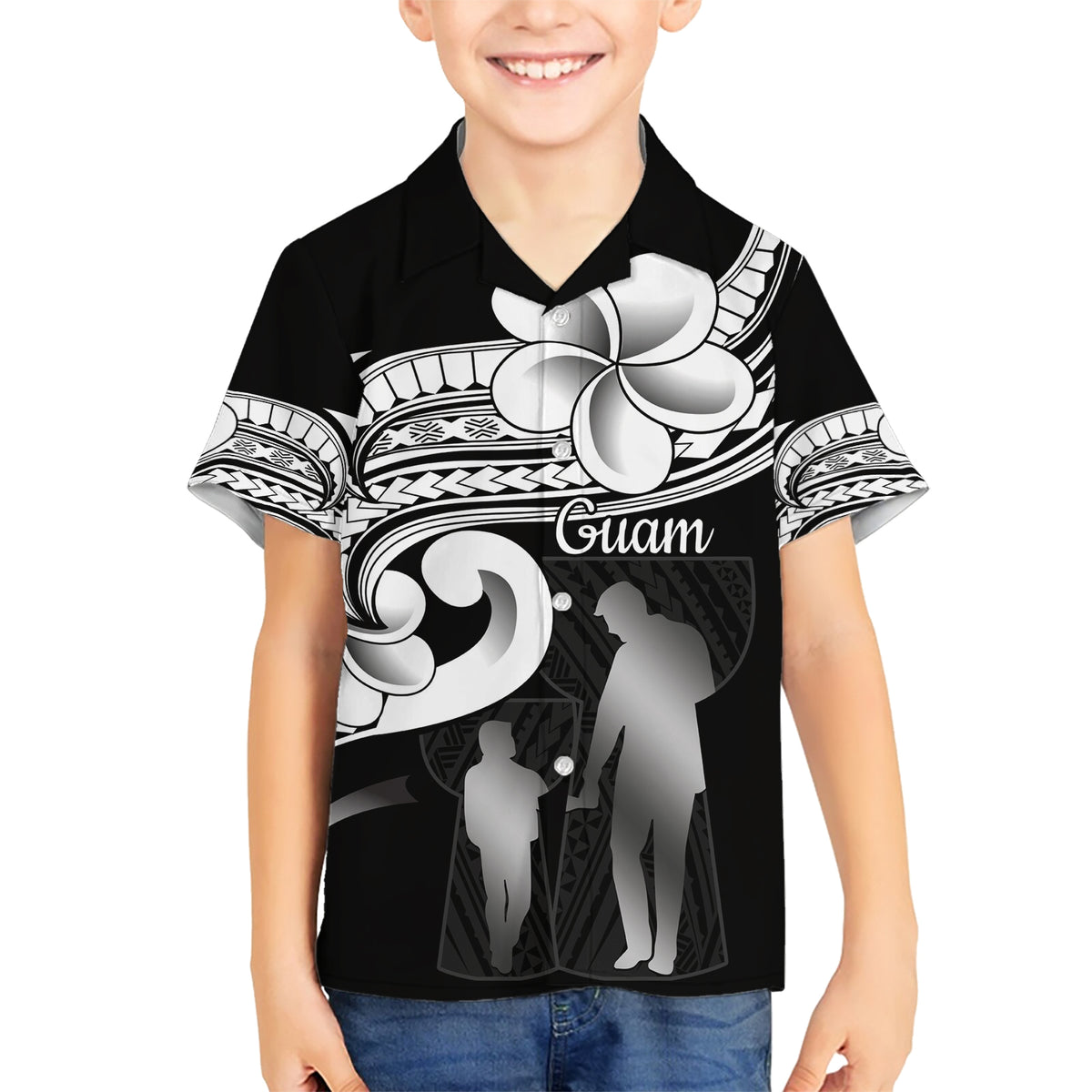 Guam Father's Day Family Matching Short Sleeve Bodycon Dress and Hawaiian Shirt Chamorro Latte Stone Polynesian Pattern LT14 Son's Shirt Black - Polynesian Pride
