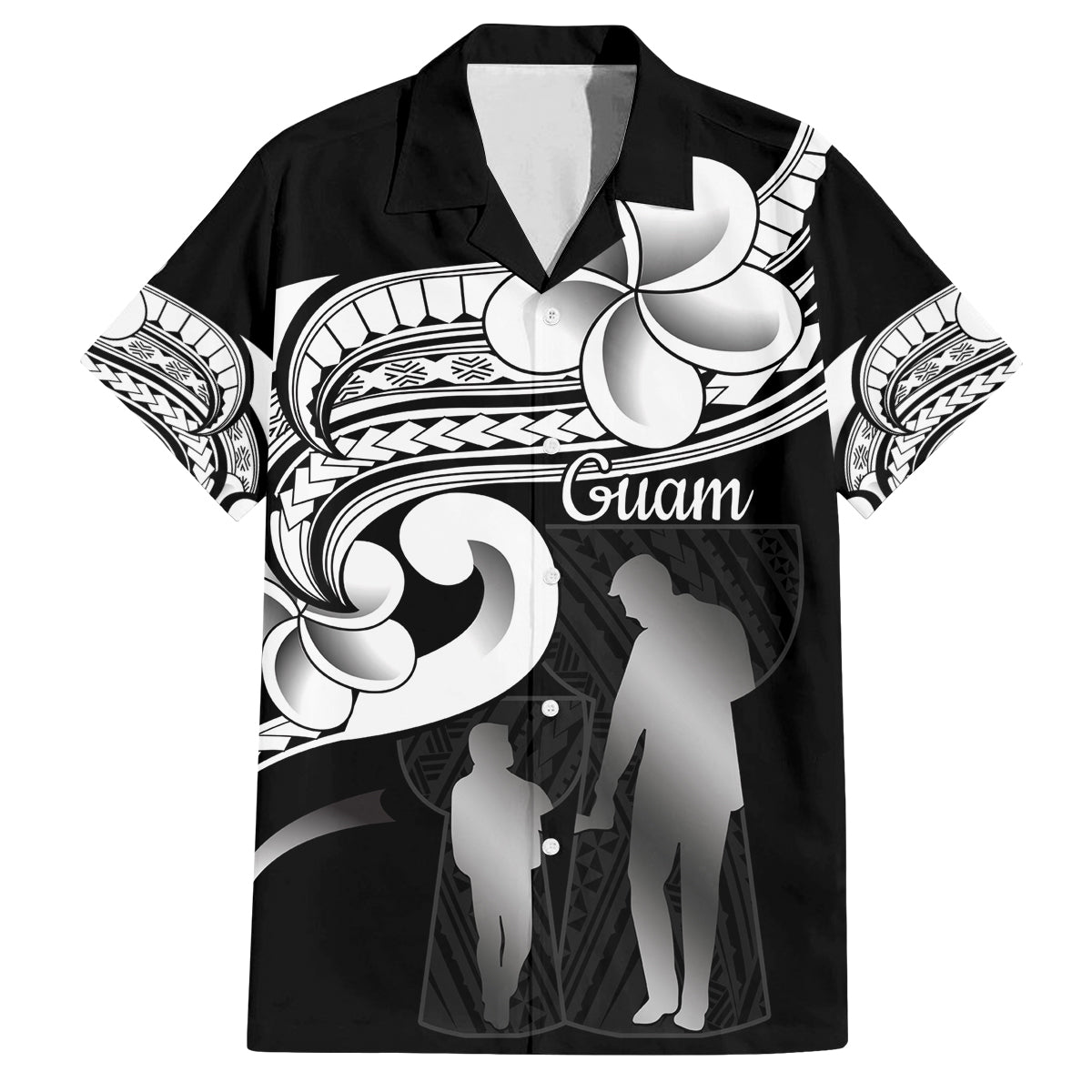 Guam Father's Day Family Matching Summer Maxi Dress and Hawaiian Shirt Chamorro Latte Stone Polynesian Pattern LT14 Dad's Shirt - Short Sleeve Black - Polynesian Pride