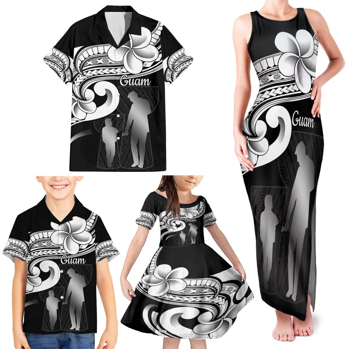 Guam Father's Day Family Matching Tank Maxi Dress and Hawaiian Shirt Chamorro Latte Stone Polynesian Pattern LT14 - Polynesian Pride