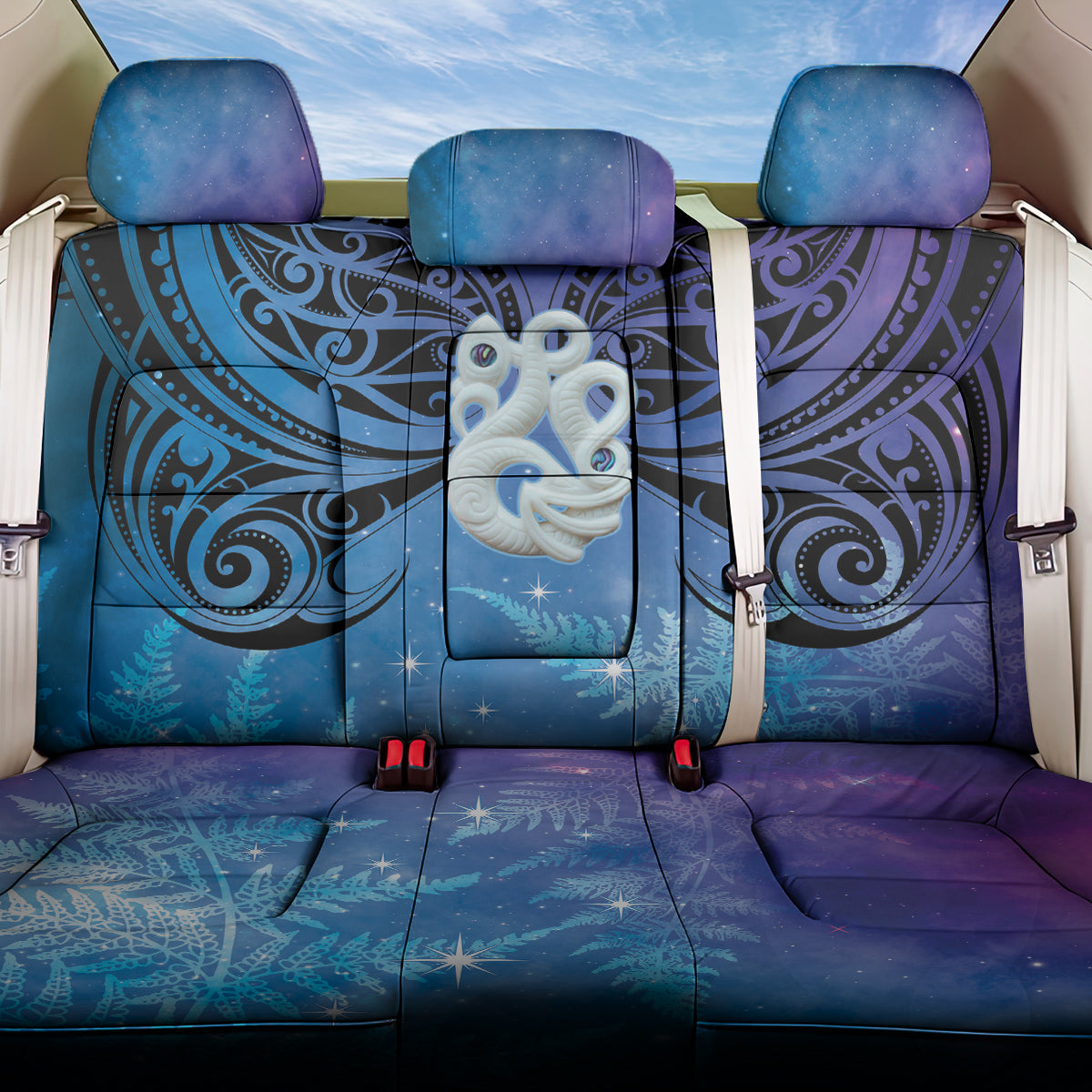 New Zealand Matariki Back Car Seat Cover Aotearoa Maori New Year Manaia Galaxy Vibes LT14 One Size Blue - Polynesian Pride