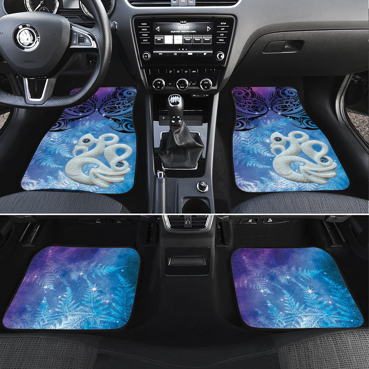 New Zealand Matariki Car Mats Aotearoa Maori New Year Manaia Galaxy Vibes LT14 Set 4pcs Blue - Polynesian Pride