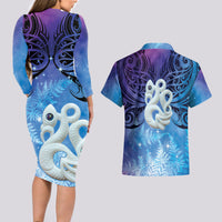 New Zealand Matariki Couples Matching Long Sleeve Bodycon Dress and Hawaiian Shirt Aotearoa Maori New Year Manaia Galaxy Vibes LT14 - Polynesian Pride