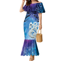 New Zealand Matariki Family Matching Mermaid Dress and Hawaiian Shirt Aotearoa Maori New Year Manaia Galaxy Vibes LT14 Mom's Dress Blue - Polynesian Pride