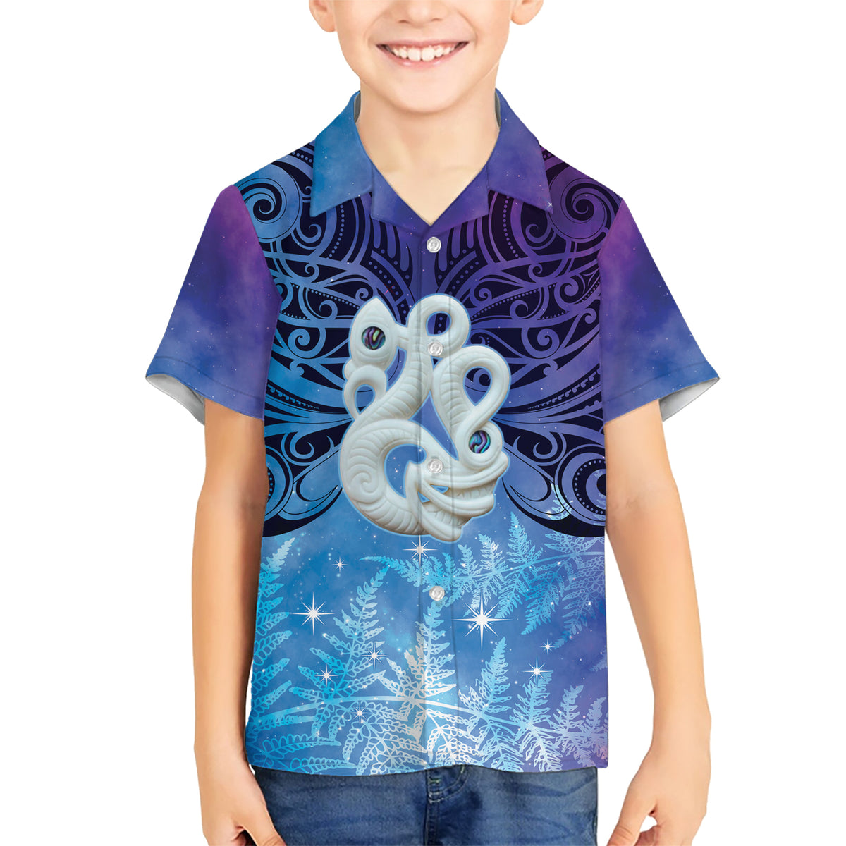 New Zealand Matariki Family Matching Short Sleeve Bodycon Dress and Hawaiian Shirt Aotearoa Maori New Year Manaia Galaxy Vibes LT14 Son's Shirt Blue - Polynesian Pride