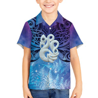 New Zealand Matariki Family Matching Short Sleeve Bodycon Dress and Hawaiian Shirt Aotearoa Maori New Year Manaia Galaxy Vibes LT14 Son's Shirt Blue - Polynesian Pride