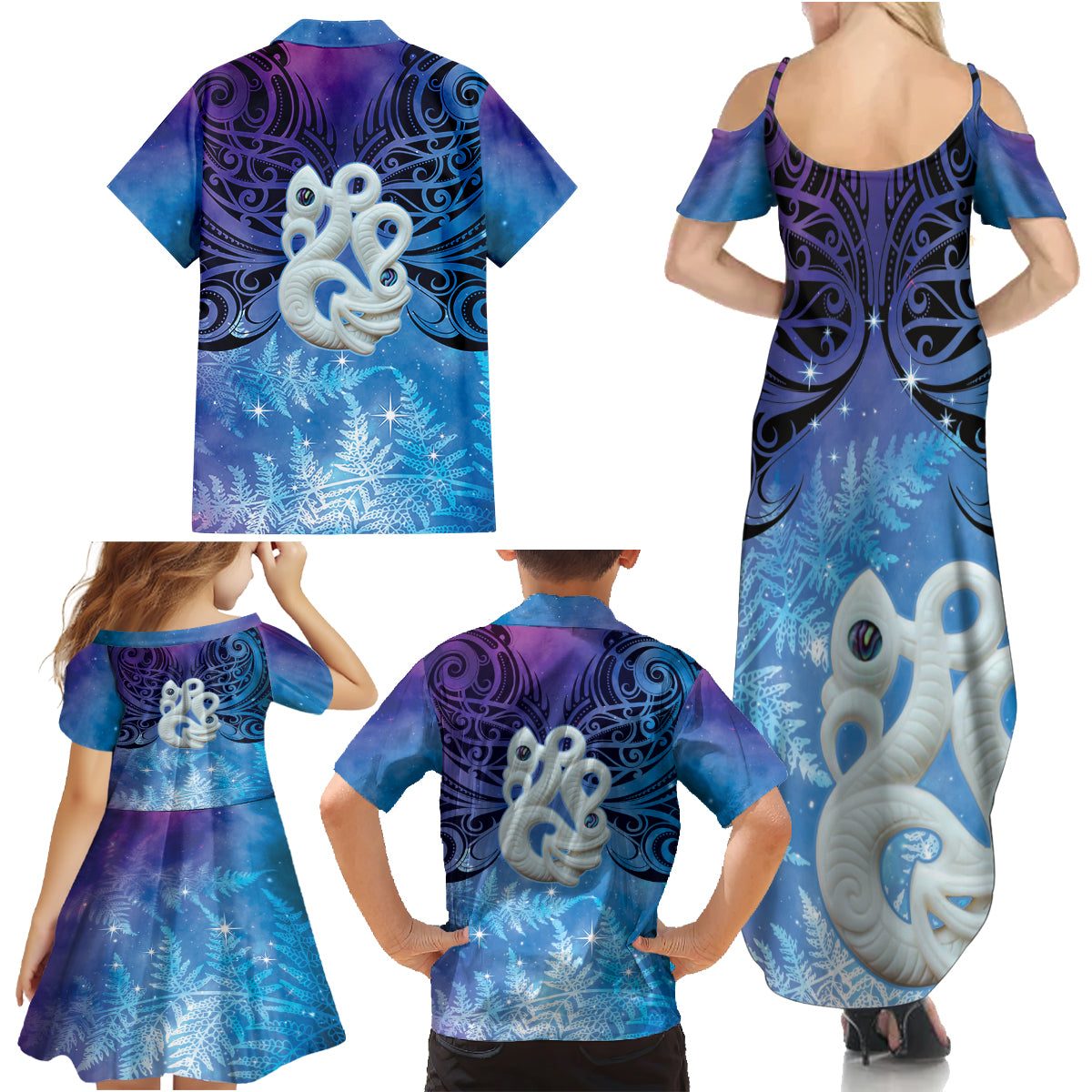 New Zealand Matariki Family Matching Summer Maxi Dress and Hawaiian Shirt Aotearoa Maori New Year Manaia Galaxy Vibes LT14 - Polynesian Pride
